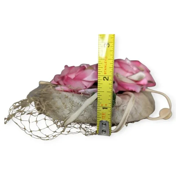 Vintage Ivory & Pink Floral Fascinator Style Hat with Net Veil - Picture 9 of 9